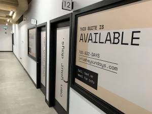 This image shows interior window graphic coverings.