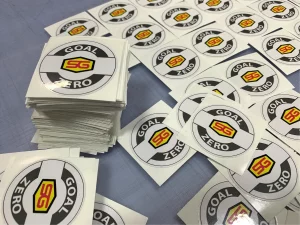 This image shows sg hard hat decals goal zero.