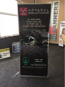 This image shows banner stand and printed banner.
