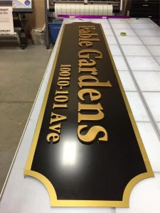 This image shows custom plastic formed letters on dibond sign.