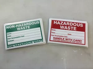 This image shows hazardous waste decals.