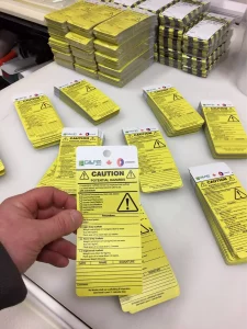 This image shows plastic outdoor safety tags.