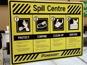 This image shows spill centre safety sign.