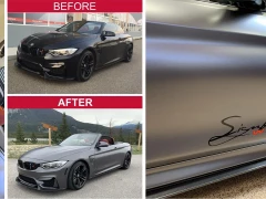 Bmw M4 Convertible Full 3M Satin Grey Wrap Signkore This image shows bmw m4 convertible full 3m satin grey wrap signkore.