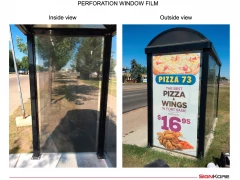 Pizza 73 Window Perforation Vinyl This image shows pizza 73 window perforation vinyl.