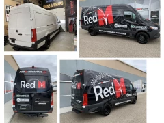 Red M Sprinter Van Full Vinyl Wrap This image shows red m sprinter van full vinyl wrap.