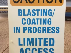 Caution Blasting Coating Sandwich Board Sign This image shows caution blasting coating sandwich board sign.