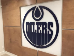 Custom Laser Cut Acrylic Oilers Wall Sign This image shows custom laser cut acrylic oilers wall sign.