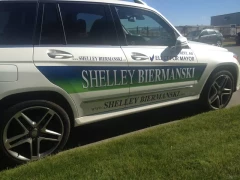 Election Graphics On Vehicle This image shows election graphics on vehicle.