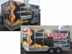 Food Trailer Vinyl Wrap This image shows food trailer vinyl wrap.