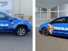 True Blue Swim Vehicle Graphic Wraps Edmonton This image shows true blue swim vehicle graphic wraps edmonton.