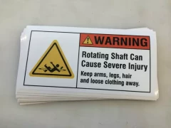 Warning Rotating Shaft Stickers This image shows warning rotating shaft stickers.